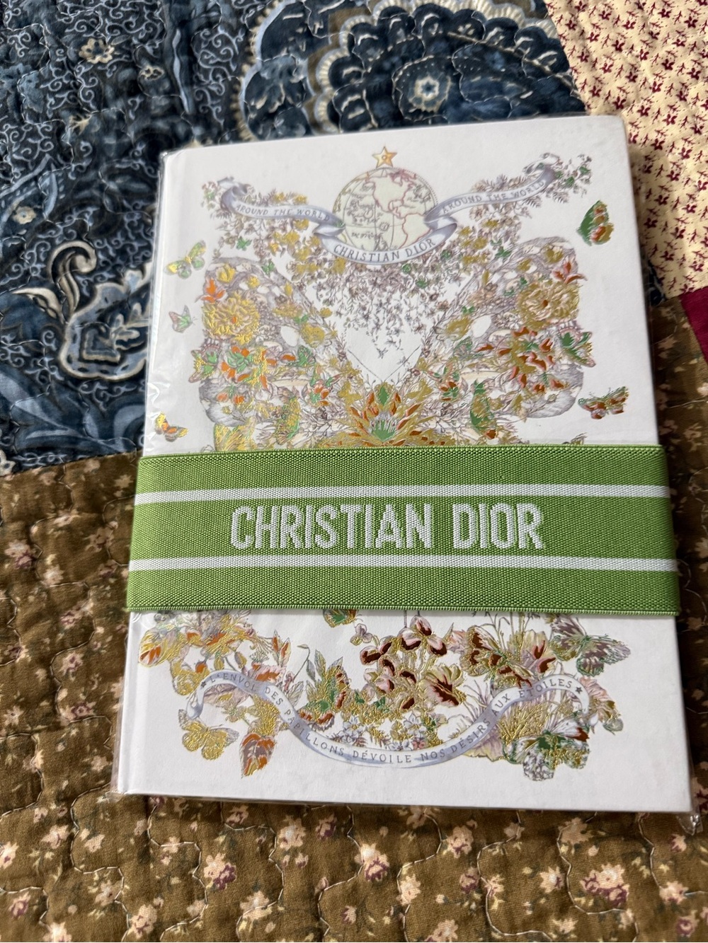 Dior White Hardcover Notebook with Green CHRISTIAN DIOR Band